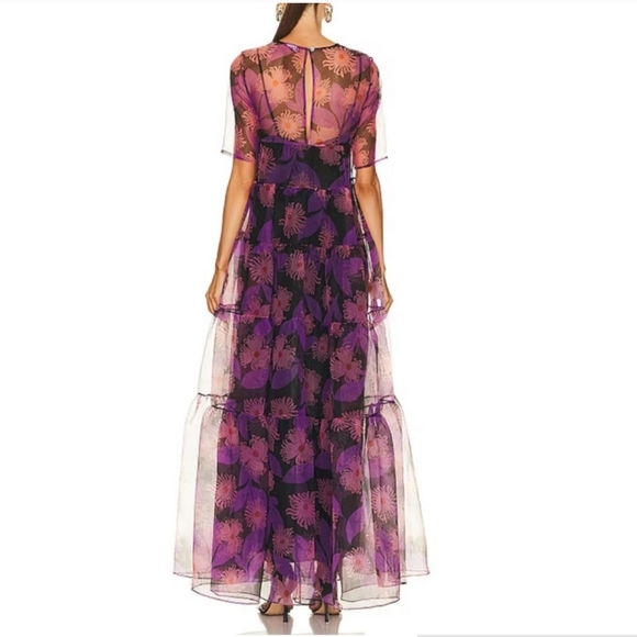 Staud Hyacinth Crepe Organza Tiered Maxi Dress in Quartz Acid Floral - Picture 3 of 12